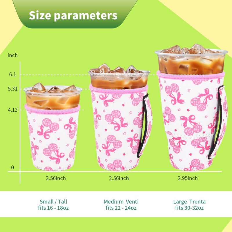Snowso 3 Pack Iced Coffee sleeve Insulated Neoprene Cup Sleeves with handle For Cold Drinks Beverages, Reusable Cup Holder for 16oz-32oz Coffee Cups (Disco Cherries) - Image 2